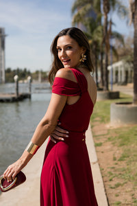 Vestido midi longo drapeado turquesa - ÚLTIMAS UNIDADES