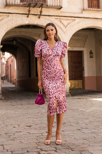 Novo vestido midi drapeado turquesa
