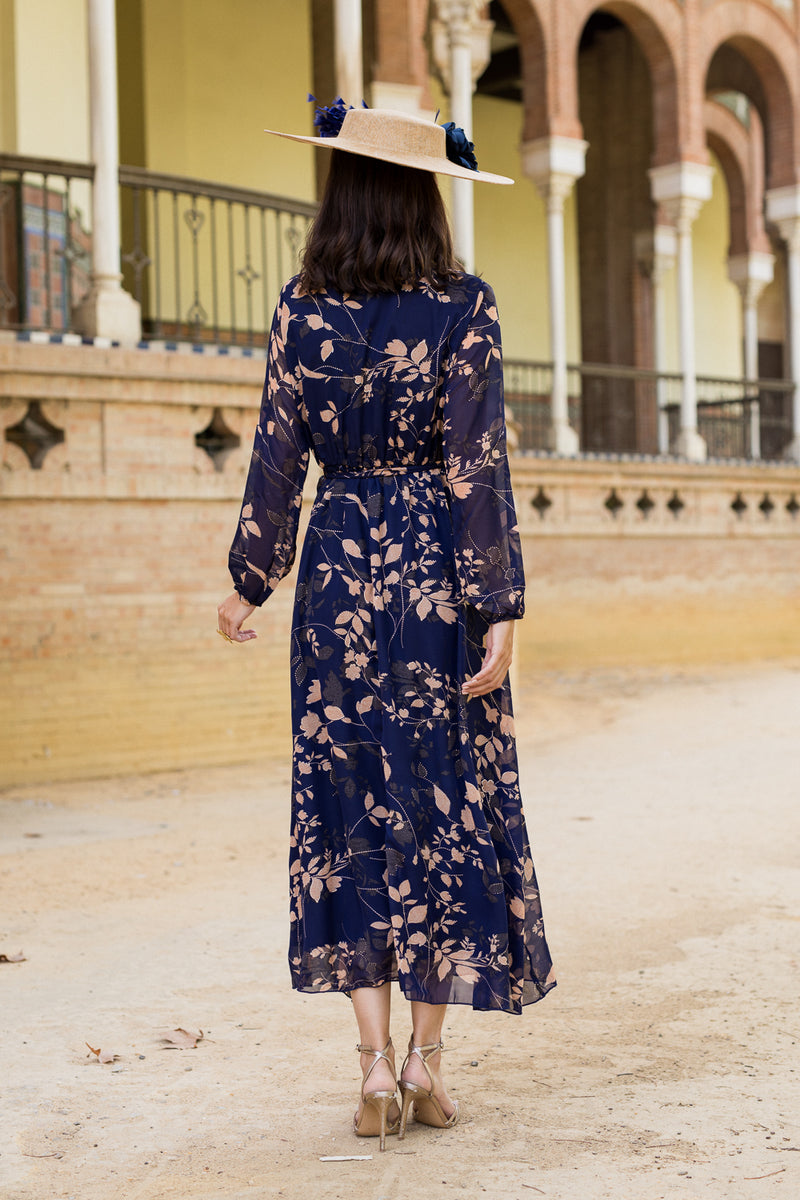 Vestido midi azul estampado