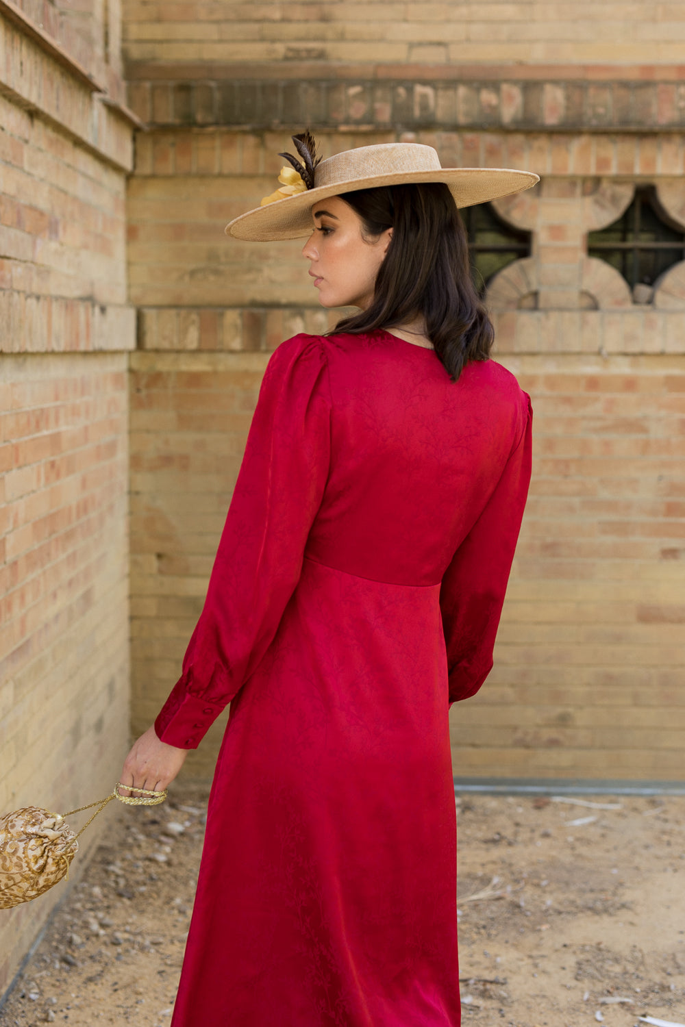 Vestido midi jackuard rojo