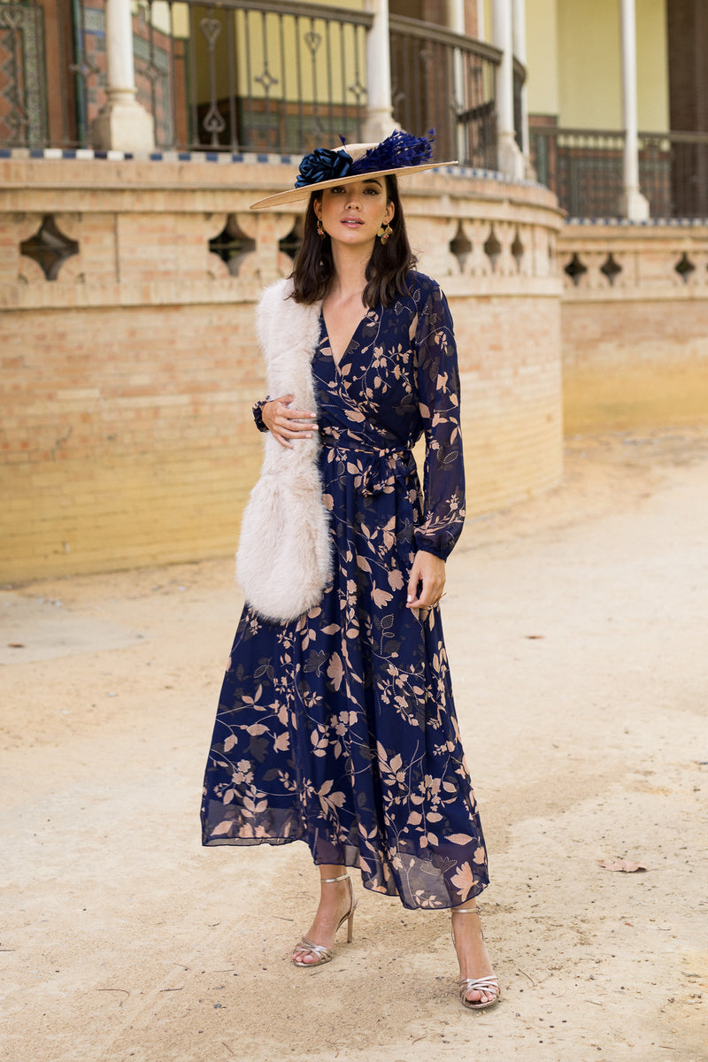 Vestido midi azul estampado