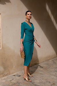 Vestido midi tulipán manga francesa petróleo