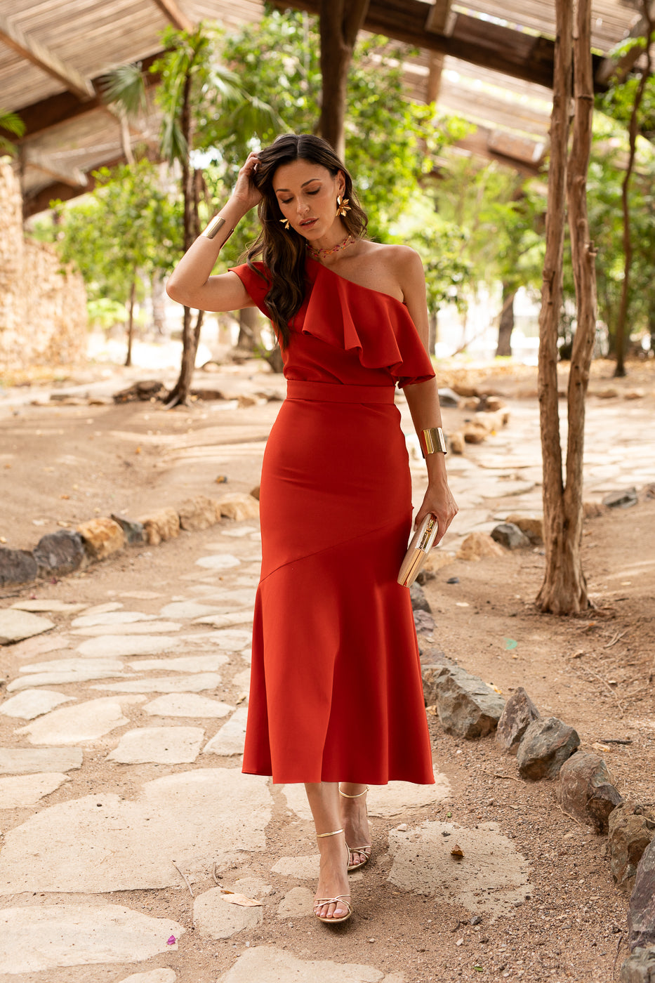 Novo vestido midi drapeado turquesa