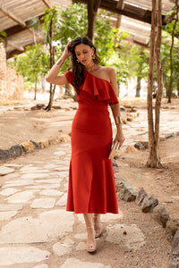 Novo vestido midi drapeado turquesa