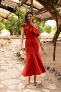 Novo vestido midi drapeado turquesa