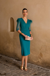 Novo vestido midi drapeado turquesa