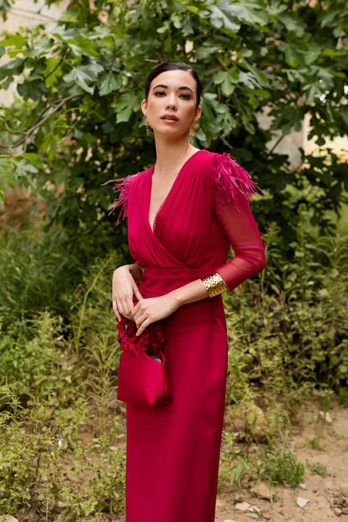 Novo vestido midi drapeado turquesa