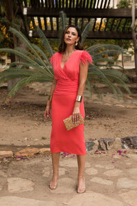 Vestido midi drapeado coral - ÚLTIMAS UNIDADES