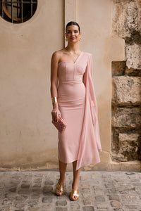 Novo vestido midi drapeado turquesa