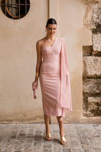 Novo vestido midi drapeado turquesa