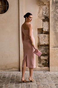 Novo vestido midi drapeado turquesa