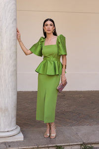 Novo vestido midi drapeado turquesa