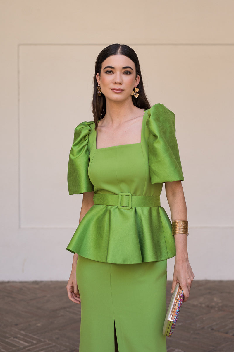 Novo vestido midi drapeado turquesa