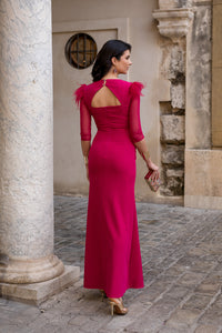 Vestido largo drapeado con escote cruzado cereza