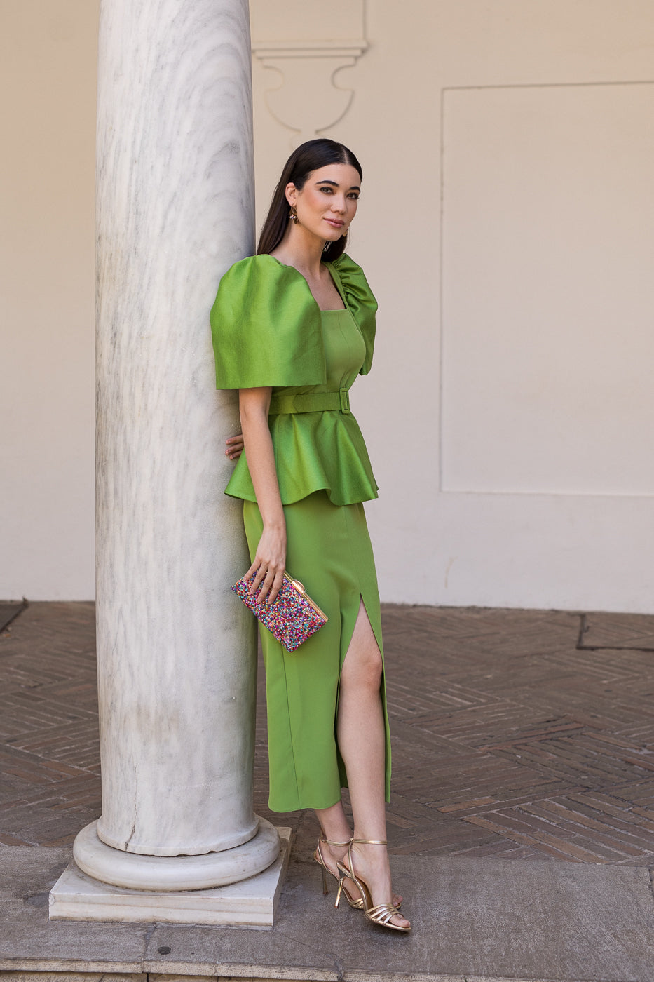 Novo vestido midi drapeado turquesa