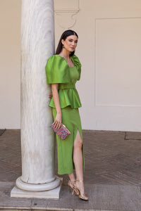 Novo vestido midi drapeado turquesa