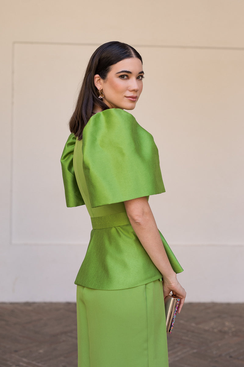 Novo vestido midi drapeado turquesa