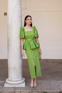 Novo vestido midi drapeado turquesa