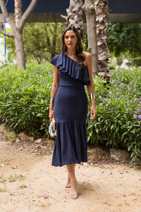 Novo vestido midi drapeado turquesa