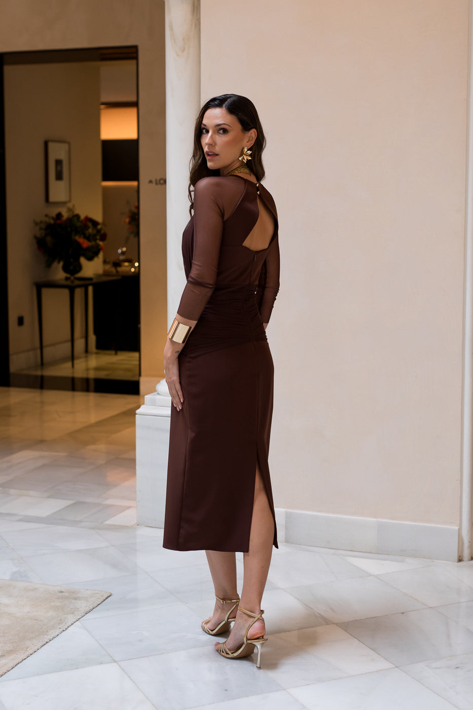 Novo vestido midi drapeado turquesa