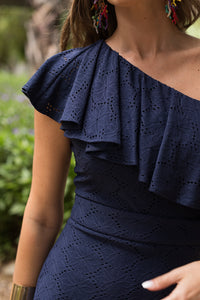 Novo vestido midi drapeado turquesa