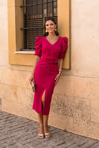 Novo vestido midi drapeado turquesa