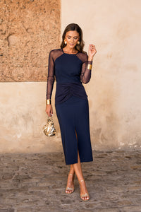 Novo vestido midi drapeado turquesa