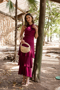 Vestido midi com decote halter