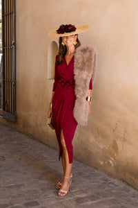 Vestido midi assimétrico Petúnia buganvílias