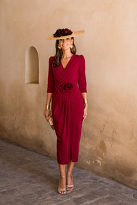 Vestido midi assimétrico Petúnia buganvílias