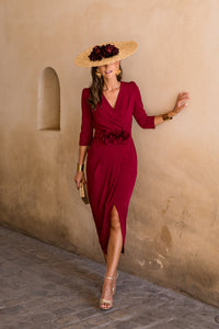 Vestido midi assimétrico Petúnia buganvílias