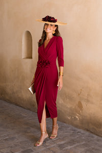 Vestido midi assimétrico Petúnia buganvílias