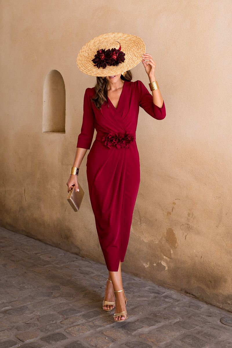 Vestido midi assimétrico Petúnia buganvílias