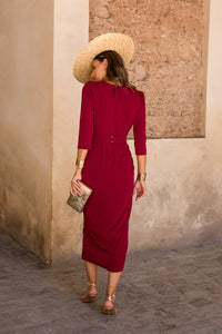 Vestido midi assimétrico Petúnia buganvílias