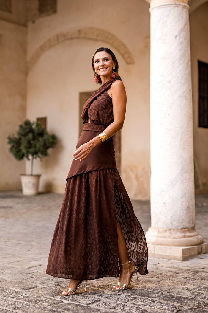 Vestido midi longo drapeado turquesa - ÚLTIMAS UNIDADES