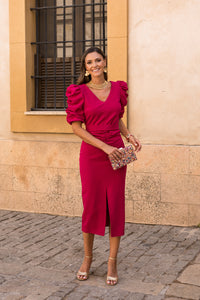 Novo vestido midi drapeado turquesa