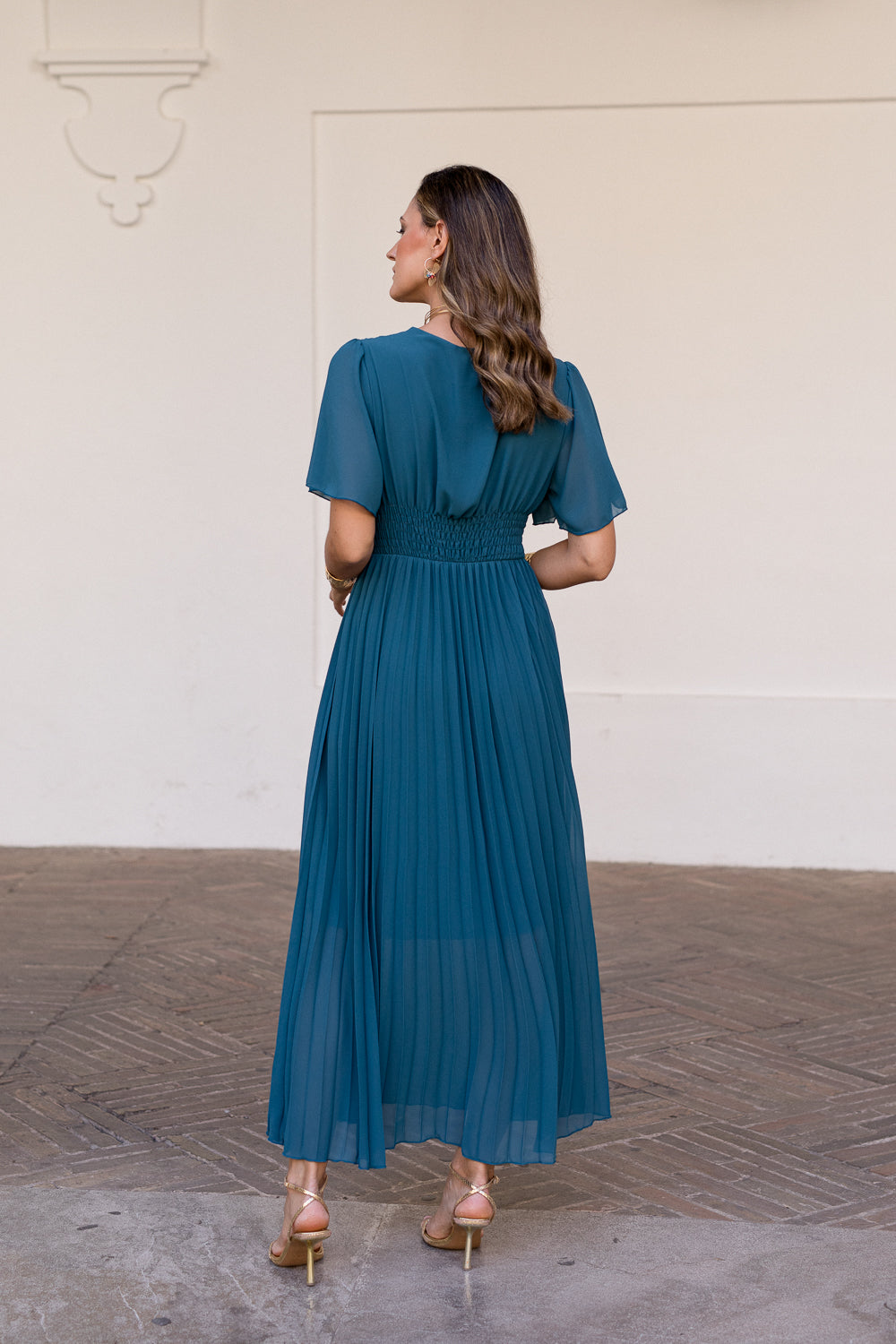 Vestido midi Amada azul petróleo