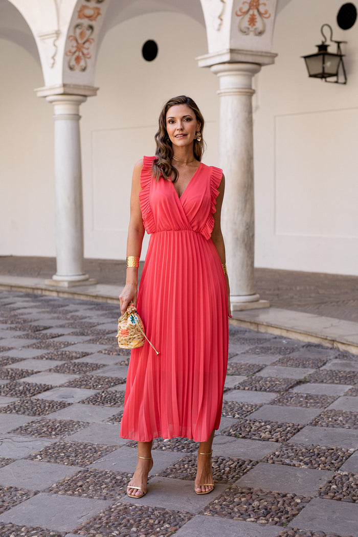 Vestido midi coral