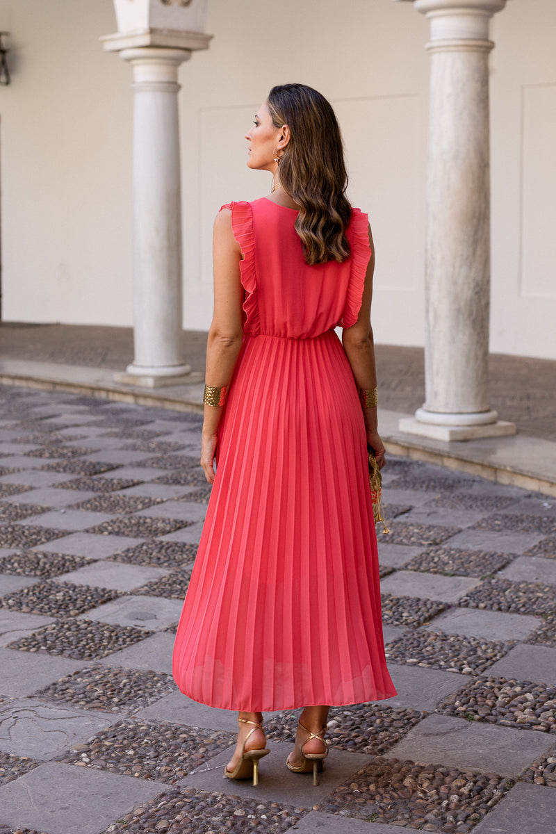 Vestido midi coral