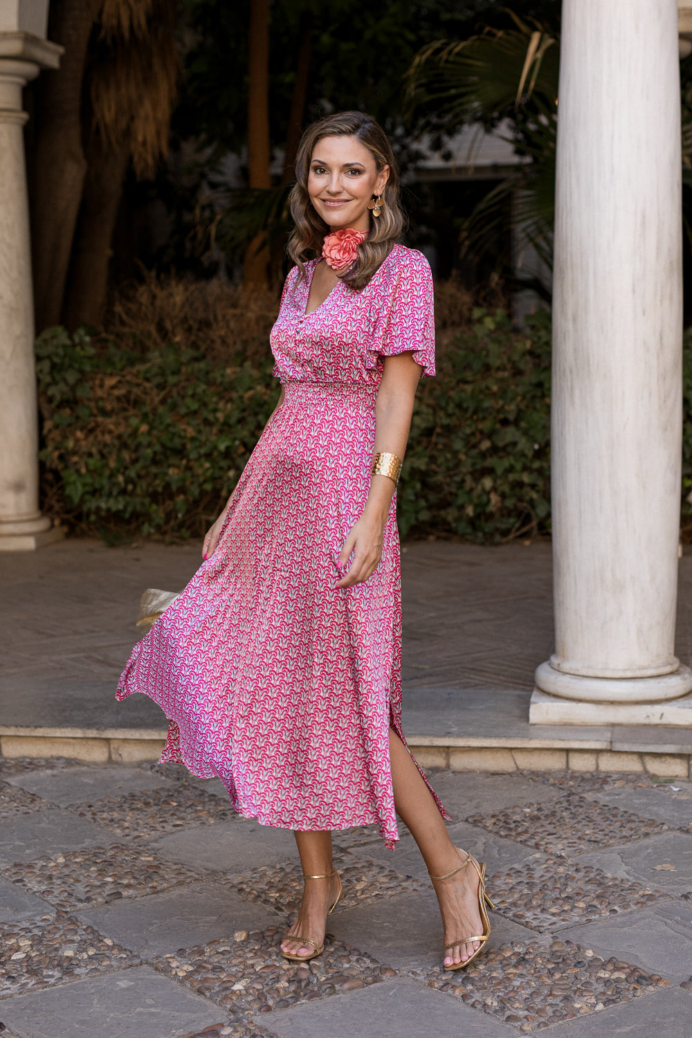 Vestido midi Mabel rosa