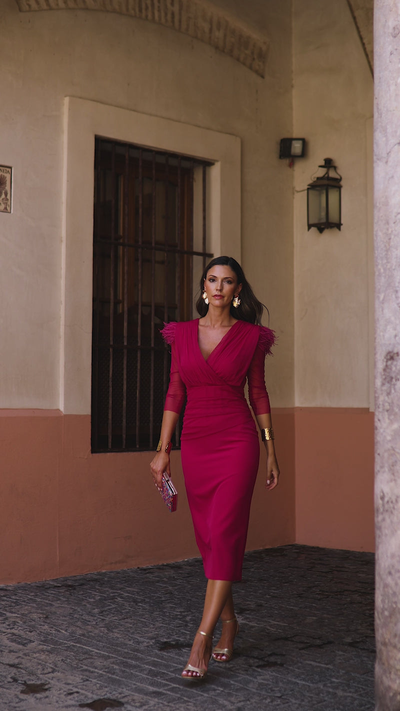 Novo vestido midi drapeado turquesa