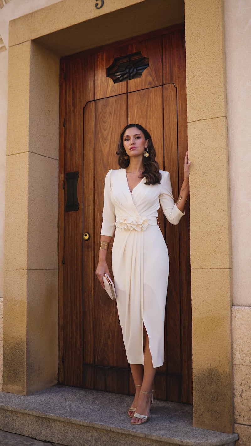 Vestido midi assimétrico Petúnia buganvílias