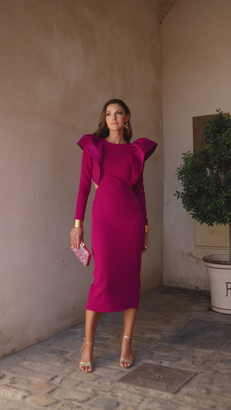 Vestido midi assimétrico Petúnia buganvílias